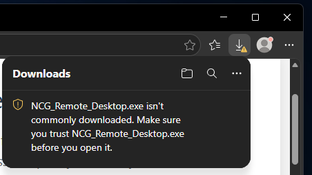 Edge Downloads box saying NCG_Remote_Assistance_Setup.exe isn't commonly downloaded